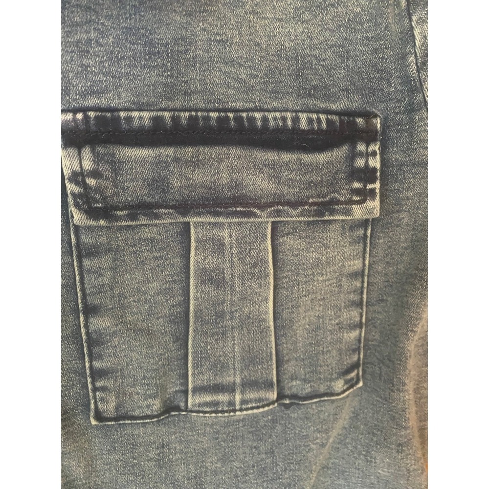 Justify Womens Denim Romper Medium Wash Zip Front Tie Waist Short Sleeve XL - Picture 7 of 10